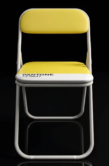 Sedia pieghevole Pantone gialla con struttura bianca e seduta imbottita