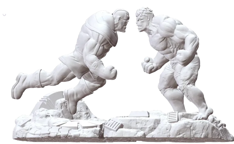 Modelli 3D di Thanos e Hulk in posa di combattimento